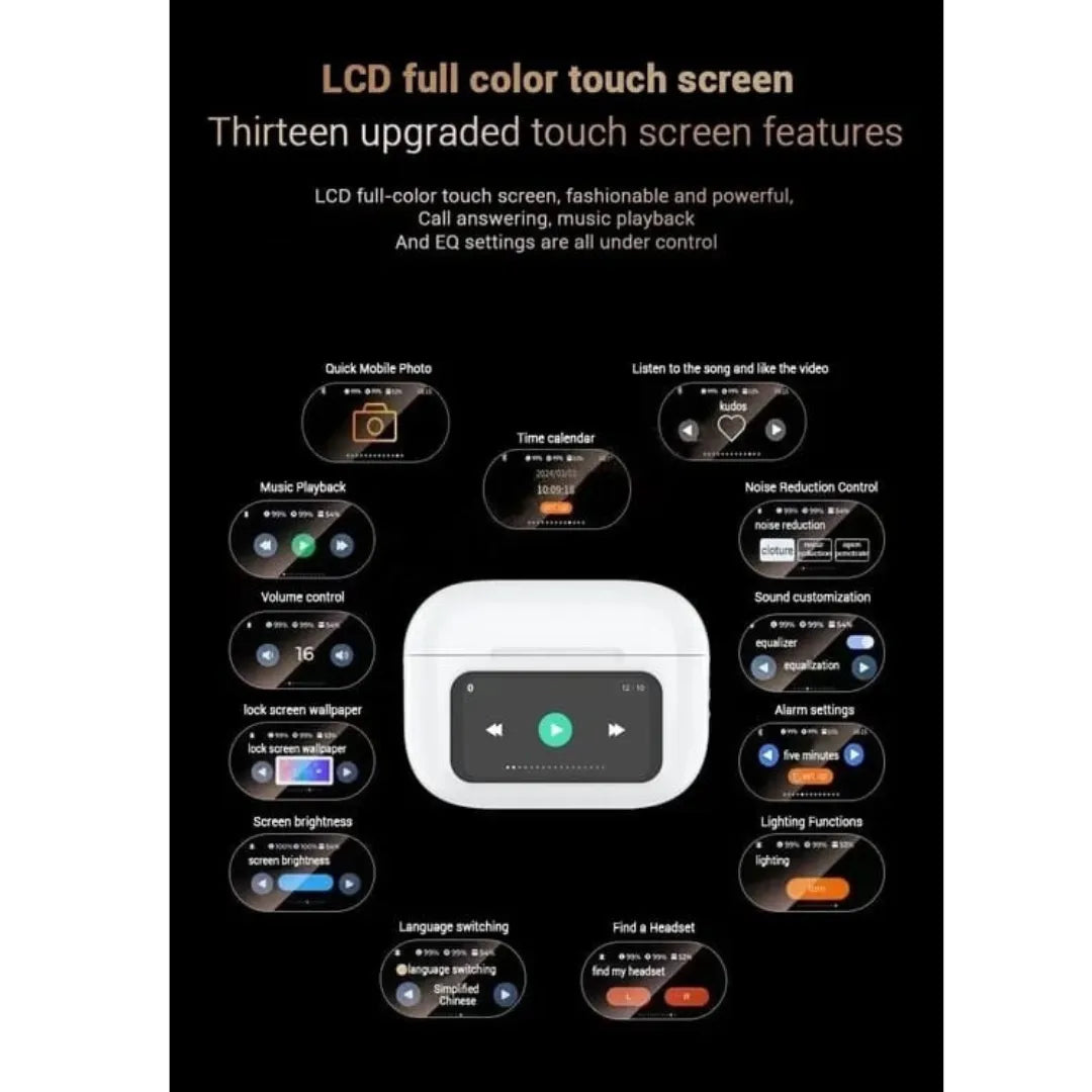 Wireless Bluetooth Earphones with Touch Screen / سماعات أذن لاسلكية تعمل بتقنية البلوتوث مع شاشة لمس