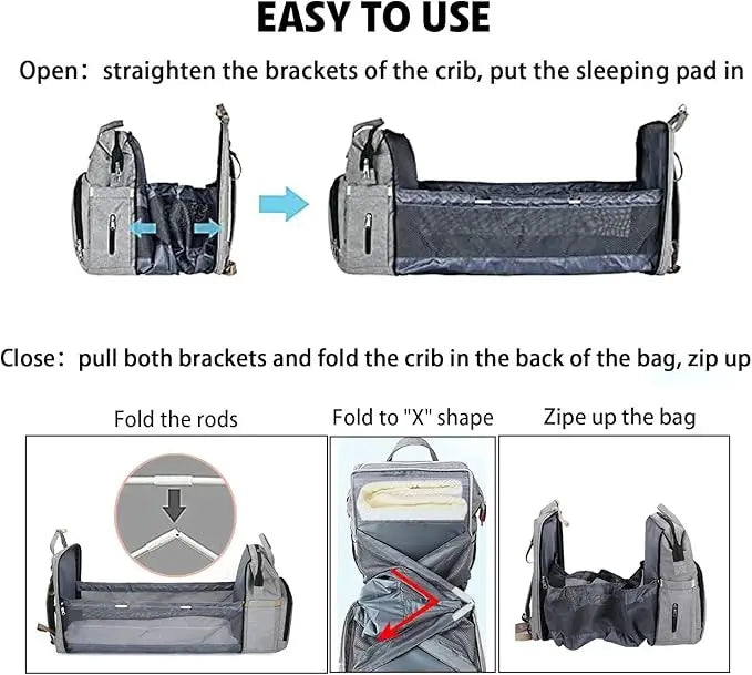 Portable Folding Crib Diaper Bag Multi-Function / حقيبة حفاضات سرير أطفال قابلة للطي متعددة الوظائف