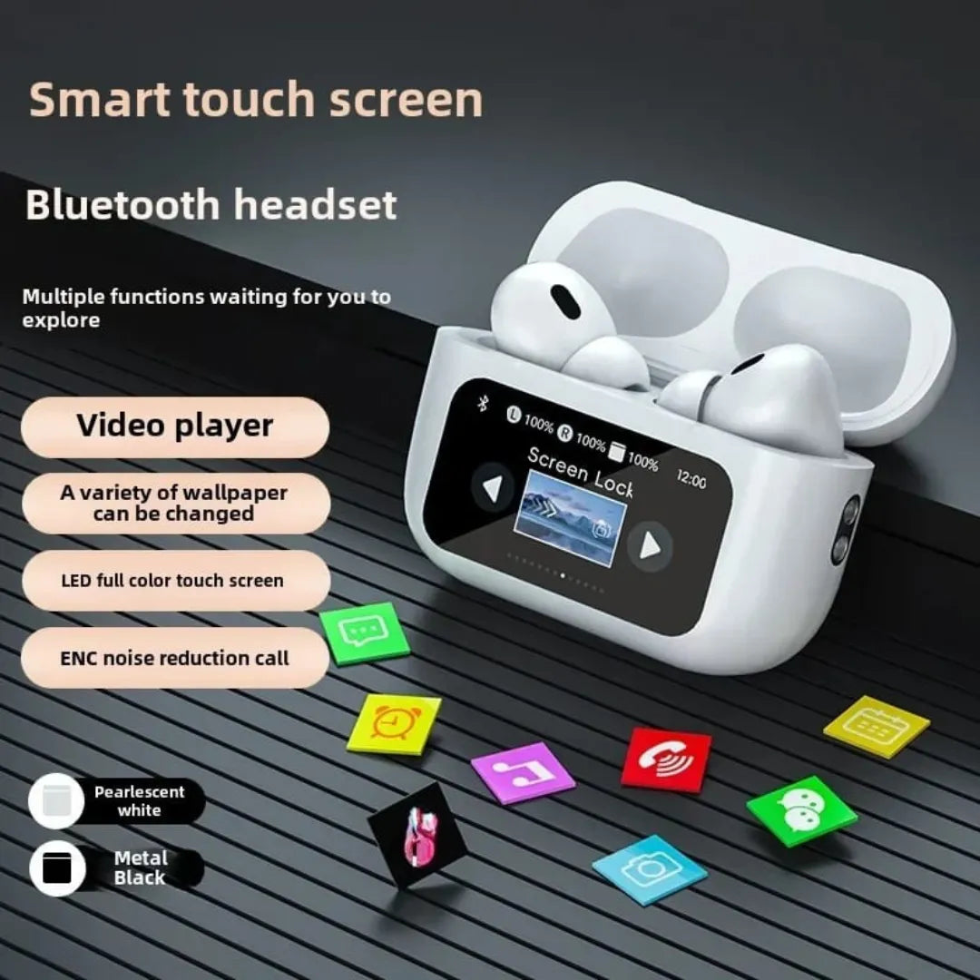 Wireless Bluetooth Earphones with Touch Screen / سماعات أذن لاسلكية تعمل بتقنية البلوتوث مع شاشة لمس